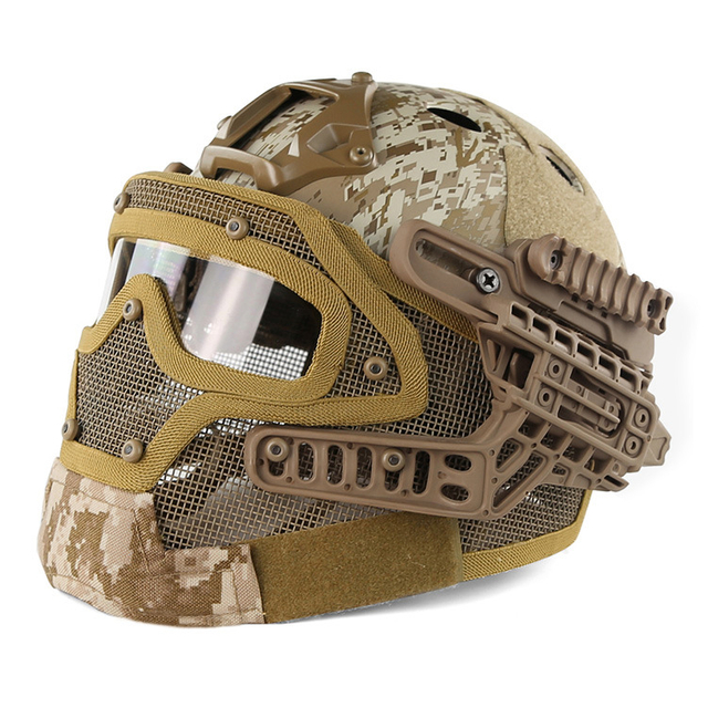 Casco tattico con occhiali e maschera